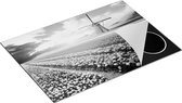 Chefcare Inductie Beschermer Kleurrijke Bloemenveld met een Windmolen - Zwart Wit - 75x55 cm - Afdekplaat Inductie - Kookplaat Beschermer - Inductie Mat