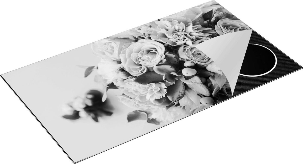 Chefcare Inductie Beschermer Bloemen in Vaas - Boeket - Zwart Wit - 95x50 cm - Afdekplaat Inductie - Kookplaat Beschermer - Inductie Mat
