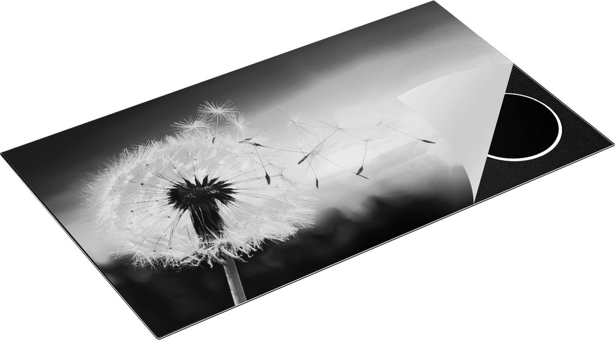 Chefcare Inductie Beschermer Paardenbloem tijdens Zonsondergang - Zwart Wit - 89,6x51,6 cm - Afdekplaat Inductie - Kookplaat Beschermer - Inductie Mat