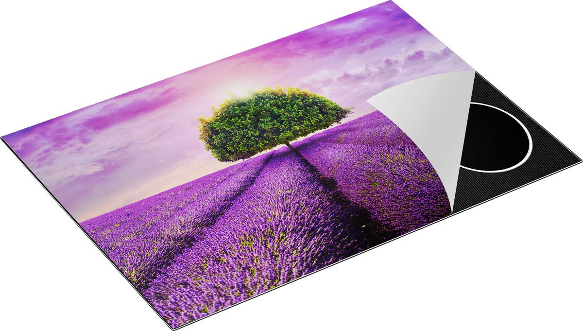 Chefcare Inductie Beschermer Groene Boom in de Lavendel Bloemen - 75x52 cm - Afdekplaat Inductie - Kookplaat Beschermer - Inductie Mat
