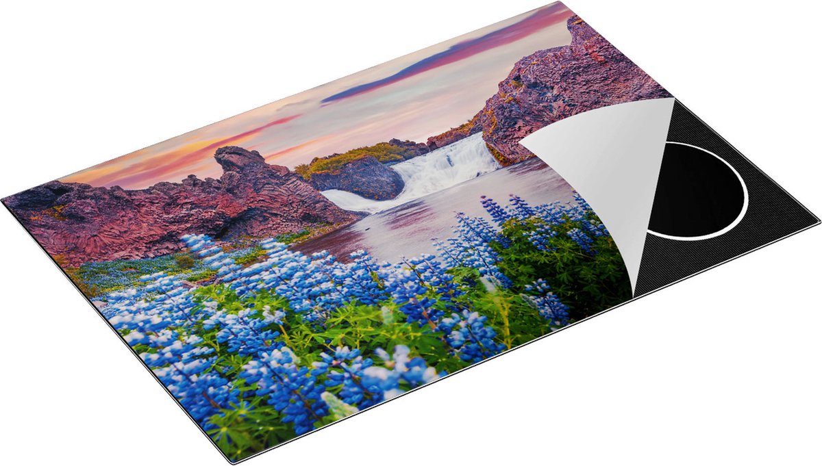 Chefcare Inductie Beschermer Waterval met Blauwe Lupine Bloemen - 78x52 cm - Afdekplaat Inductie - Kookplaat Beschermer - Inductie Mat