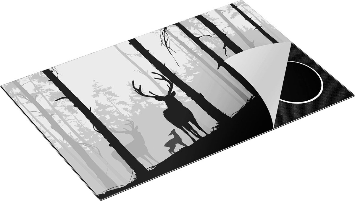 Chefcare Inductie Beschermer Herten in het Bos - Silhouet - Zwart Wit - 80x52 cm - Afdekplaat Inductie - Kookplaat Beschermer - Inductie Mat