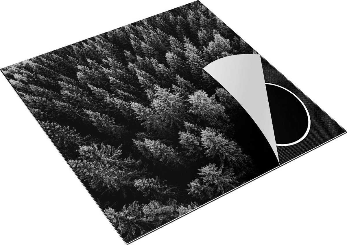 Chefcare Inductie Beschermer Bos met Bomen vanaf Boven - Zwart Wit - 78x78 cm - Afdekplaat Inductie - Kookplaat Beschermer - Inductie Mat
