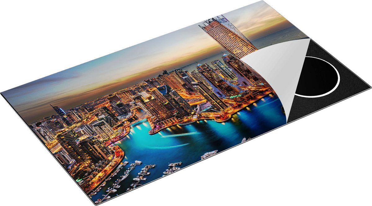 Chefcare Inductie Beschermer Dubai Haven met de Stad - 90x52 cm - Afdekplaat Inductie - Kookplaat Beschermer - Inductie Mat