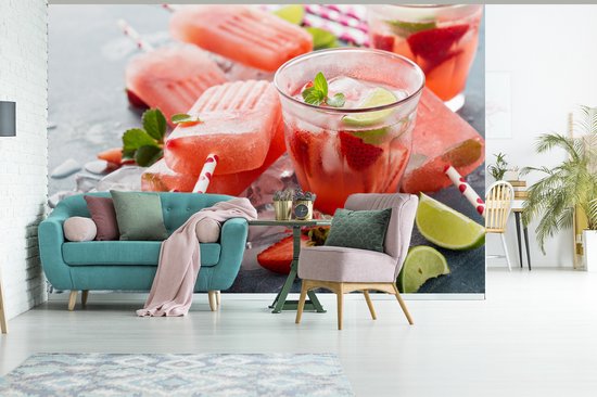 Papier peint Papier peint photo en vinyle - Glace rose saumon et boissons largeur 390 cm x hauteur 260 cm - Tirage photo sur papier peint (disponible en 7 tailles)