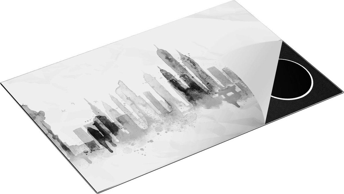 Chefcare Inductie Beschermer Kleurrijk New York van Aquarel - Abstract - Zwart Wit - 81,2x52 cm - Afdekplaat Inductie - Kookplaat Beschermer - Inductie Mat