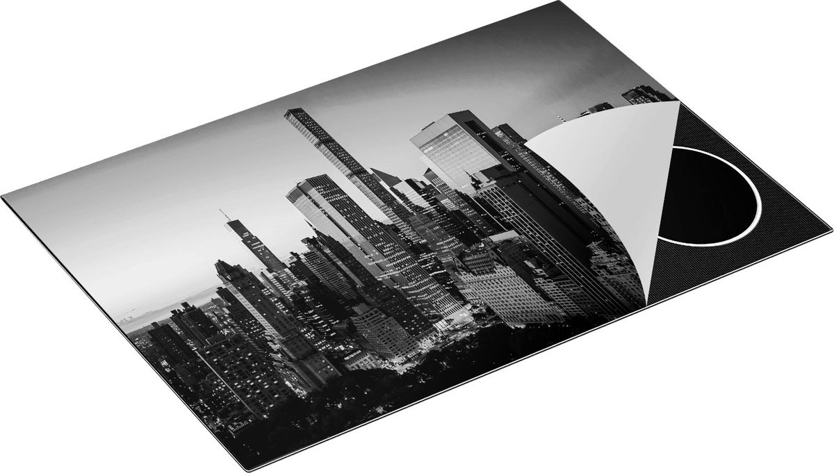 Chefcare Inductie Beschermer New York bij Zonsopgang - Zwart Wit - 75x55 cm - Afdekplaat Inductie - Kookplaat Beschermer - Inductie Mat