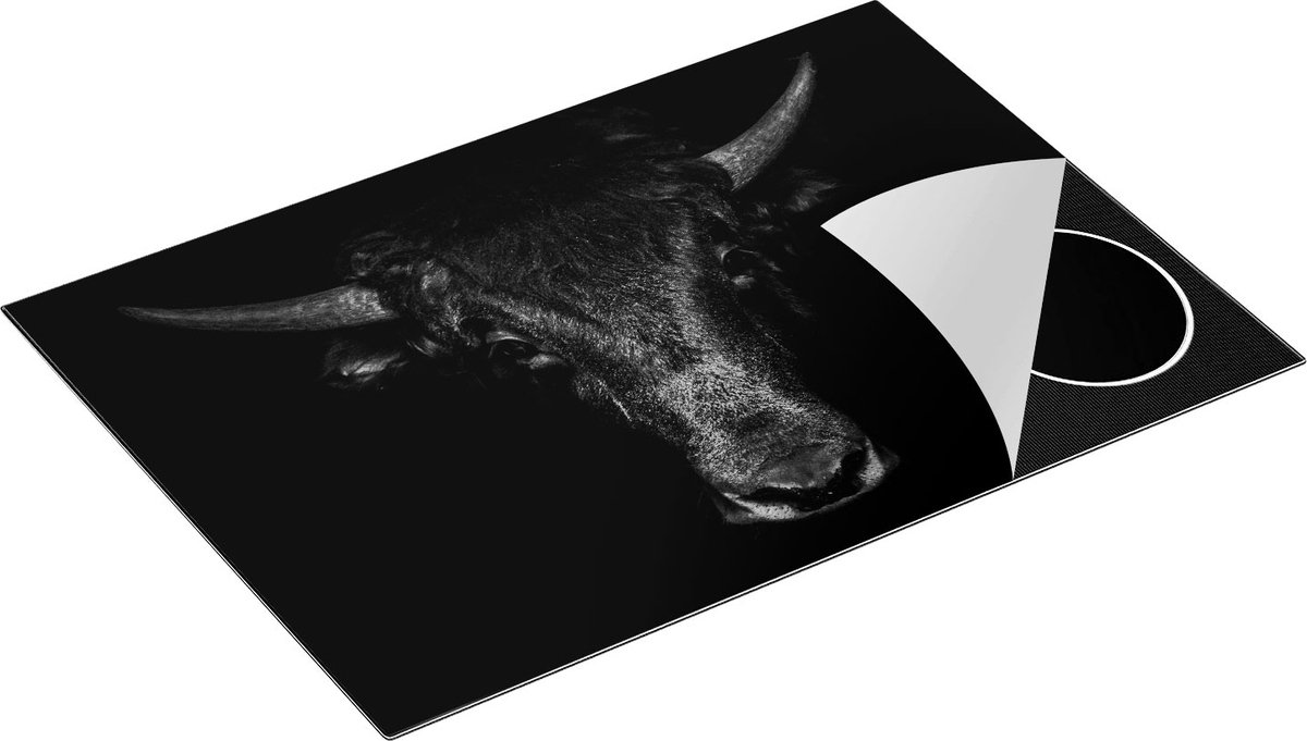 Chefcare Inductie Beschermer Stierenkop - Stier - Zwart Wit - 75x50 cm - Afdekplaat Inductie - Kookplaat Beschermer - Inductie Mat