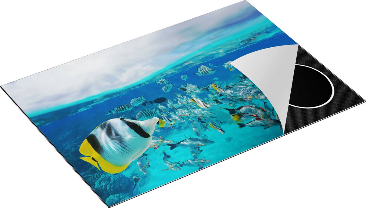 Chefcare Inductie Beschermer Zwerm Gele Vissen in het Water - 75x55 cm - Afdekplaat Inductie - Kookplaat Beschermer - Inductie Mat
