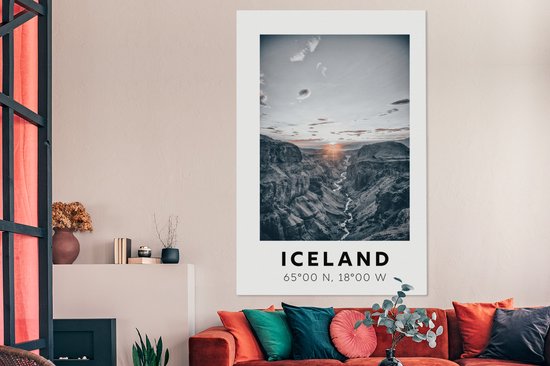 Toile Peinture Islande - Montagnes - Coucher de Soleil - 120x180 cm - Décoration murale XXL