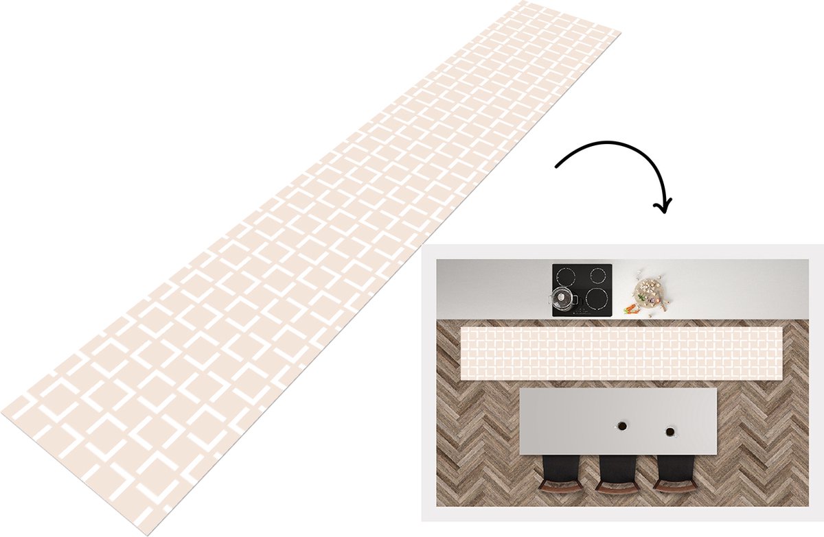 KitchenYeah Keukenloper - Loper keuken - Design - Lijn - Patroon - Beige - Keukenloper vinyl, foto 3