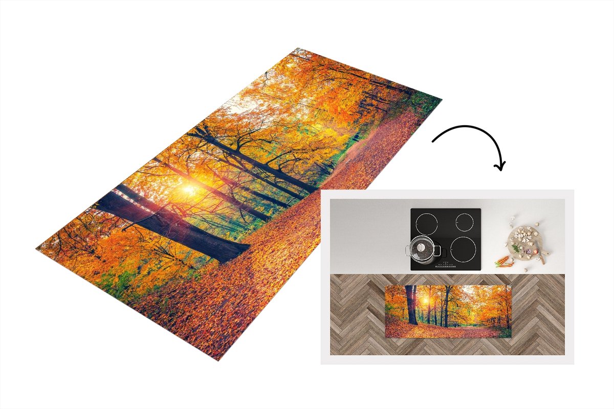 KitchenYeah Keukenloper - Loper keuken - Bomen - Herfst - Bos - Herfstbladeren - 120x50 cm - Keukenloper vinyl Multicolor