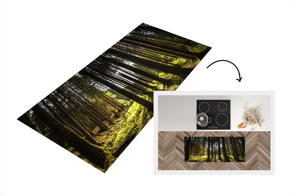 KitchenYeah Keukenloper - Loper keuken - Boom - Natuur - Zon - Bos - 120x50 cm - Keukenloper vinyl Multicolor