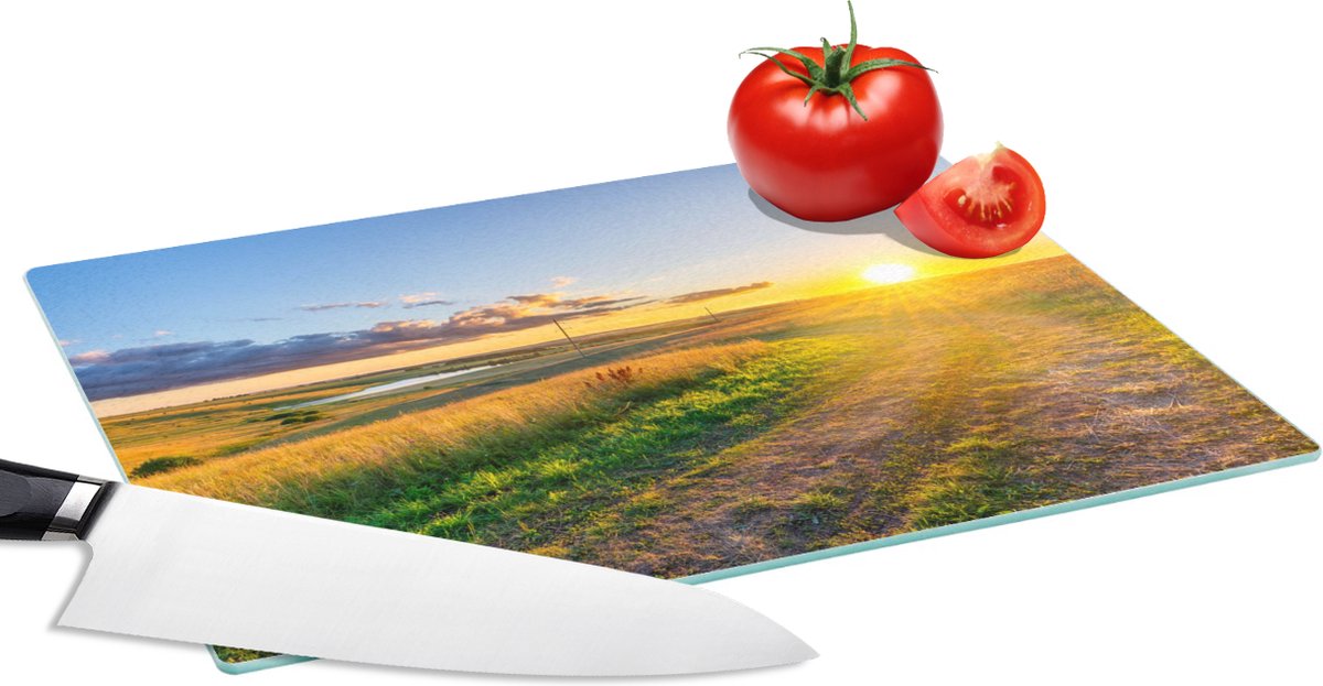 Glazen Snijplank - 28x20 - Zon - Natuur - Landschap - Snijplanken Glas