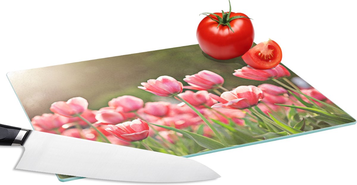 Glazen Snijplank - 28x20 - Tulpen - Zon - Lente - Snijplanken Glas