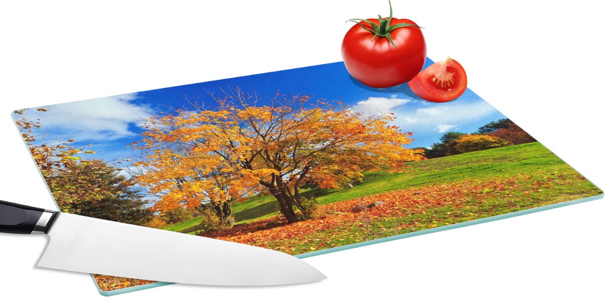 Glazen Snijplank - 39x28 - Boom - Bladeren - Herfst - Seizoenen - Snijplanken Glas