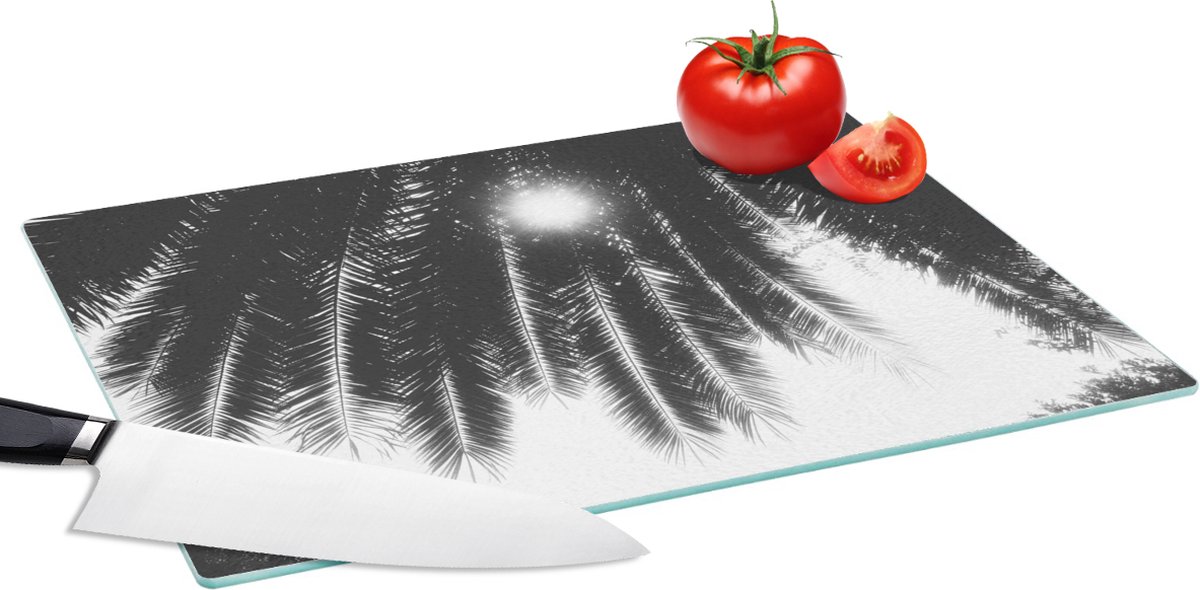 Glazen Snijplank - 39x28 - Palmbladeren - Tropisch - Zon - Palmboom - Snijplanken Glas
