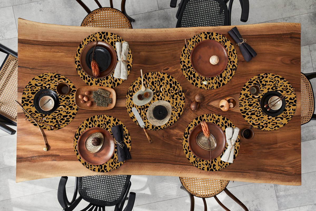 Ronde placemats - Onderlegger - Placemats rond - Panterprint - Luxe - Patronen - 8 stuks