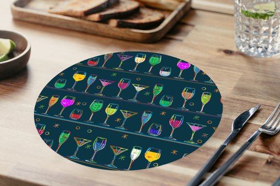 Sets de table ronds - Sous-couche - Napperons ronds - Cocktails - Bar - Néon - Design - 10 pièces
