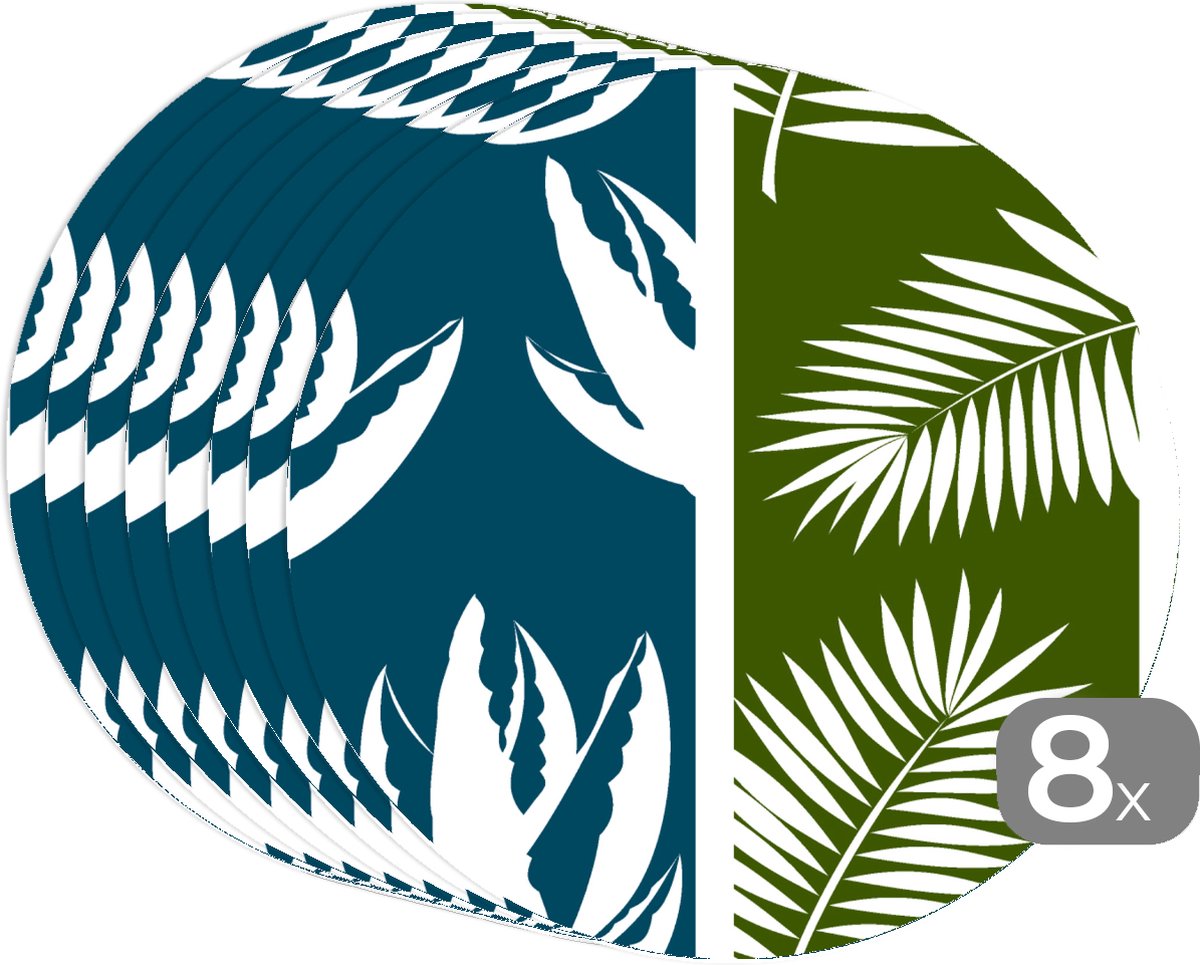 Ronde placemats - Onderlegger - Placemats rond - Bladeren - Tropisch - Design - Hawaii - 8 stuks