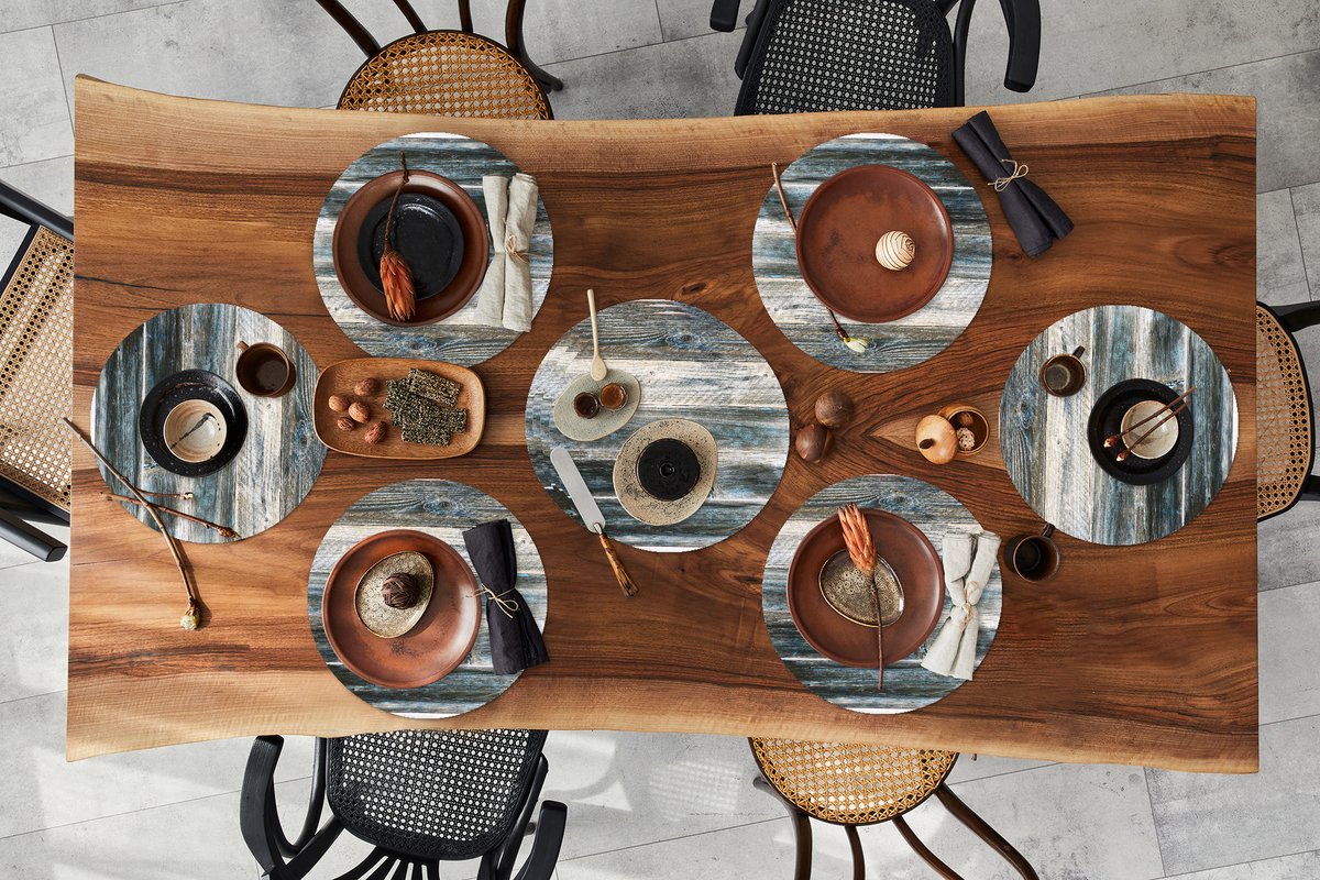 Ronde placemats - Onderlegger - Placemats rond - Vintage - Patroon - Hout - 10 stuks