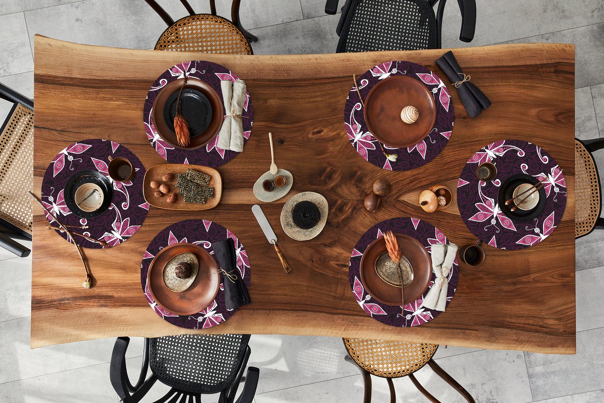 Ronde placemats - Onderlegger - Placemats rond - Vlinders - Patronen - Roze - 6 stuks