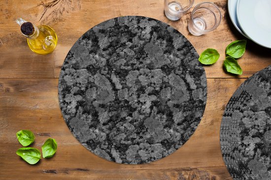 Sets de table ronds - Dessous de verre - Napperons de table ronds - Imprimé granit - Grijs - Motifs - 10 pièces