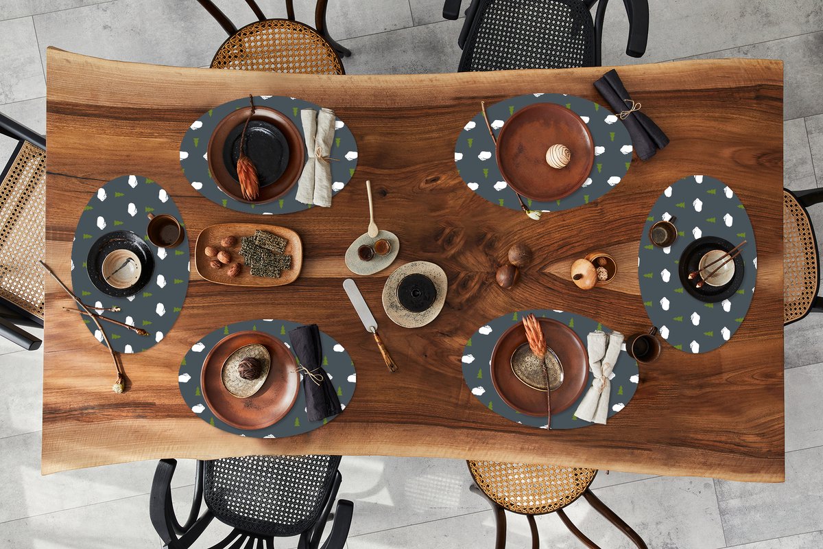 Placemats ovaal - Onderleggers - Ovale placemats - Bomen - Konijn - Patroon - 6 stuks
