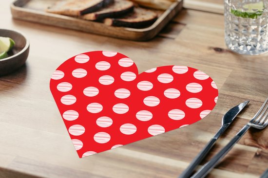 Napperons de table - Sets de table - Napperons coeur - Pois - Pois - Motifs - Rouge - Wit - 8 pièces