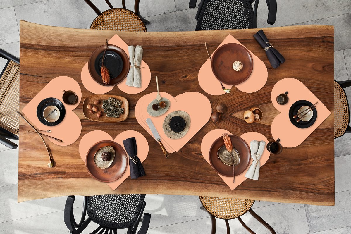 Onderleggers - Placemats - Placemats hartje - Abrikoos - Roze - Pastel - Effen - Kleur - 10 stuks
