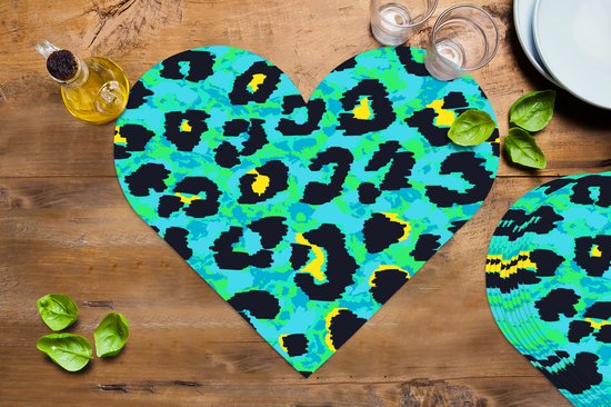 Onderleggers - Placemats - Placemats hartje - Panterprint - Neon - Dieren - Design - 10 stuks