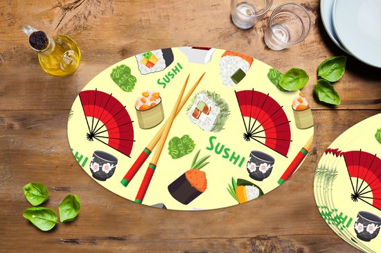 Napperons ovales - Sous-verres - Sets de table ovales - Sushi - Japon - Motifs - 8 pièces