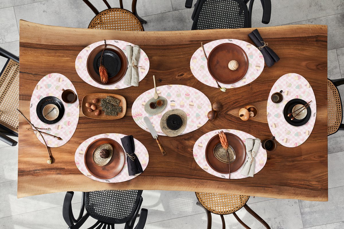 Placemats ovaal - Onderleggers - Ovale placemats - Cupcakes - Valentijn - Liefde - Design - 10 stuks