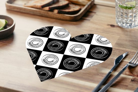 Sous-verres - Napperons de table - Napperons de table coeur - Motifs - Échiquier - Zwart Wit - 8 pièces