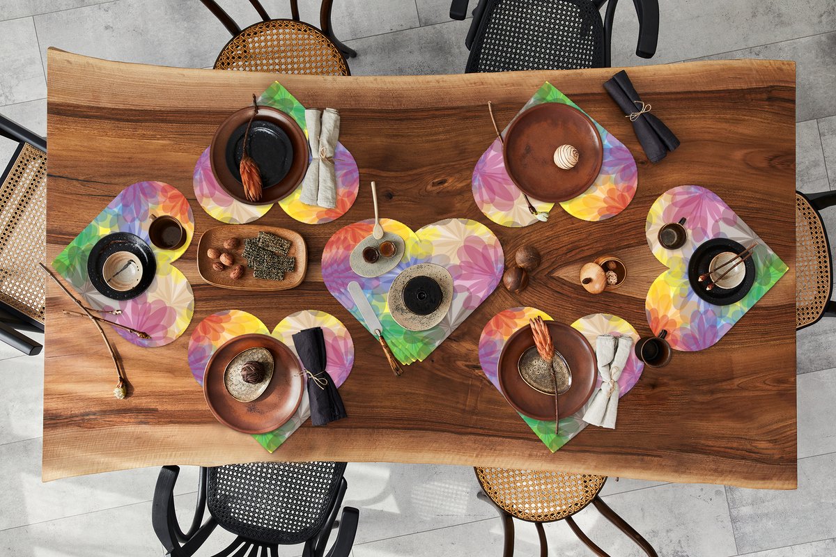 Onderleggers - Placemats - Placemats hartje - Regenboog - Bloemen - Abstract - Patronen - 10 stuks