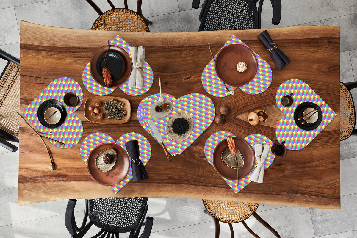 Onderleggers - Placemats - Placemats hartje - Hexagon - Regenboog - Patroon - 10 stuks