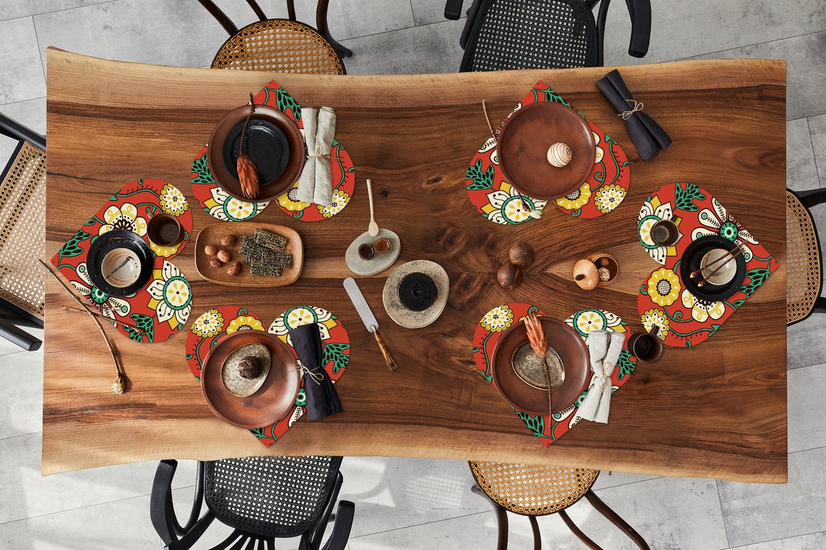 Onderleggers - Placemats - Placemats hartje - Design - Bloemen - Hippie - Retro - 6 stuks