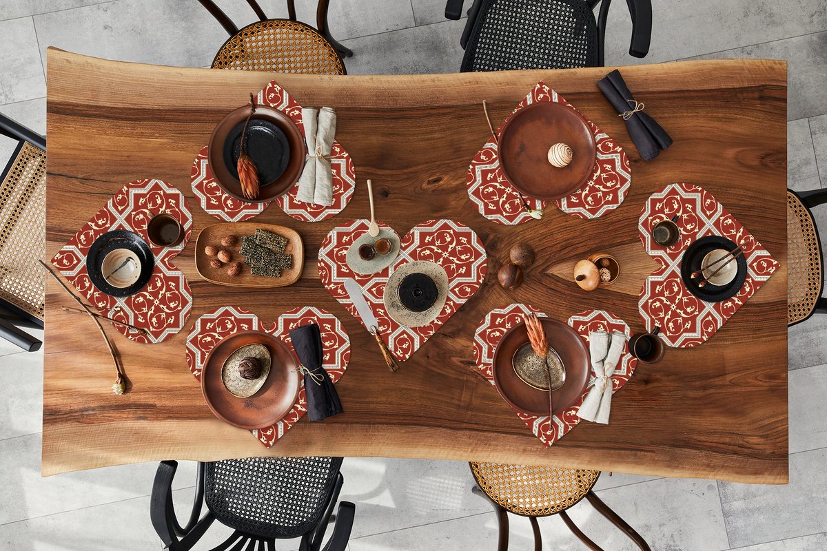Onderleggers - Placemats - Placemats hartje - Patroon - Rood - Sterren - 8 stuks