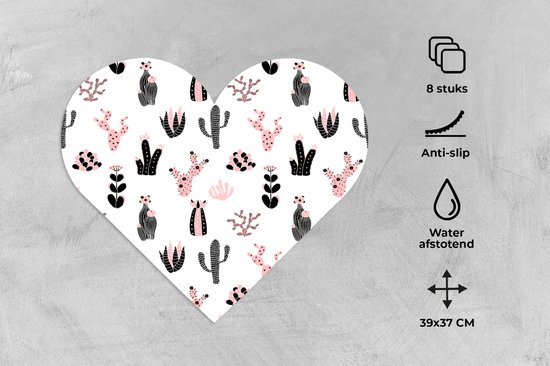 Dessous de verre - Napperons - Napperons coeur - Meiden - Cactus - Rose - Motifs - 8 pièces