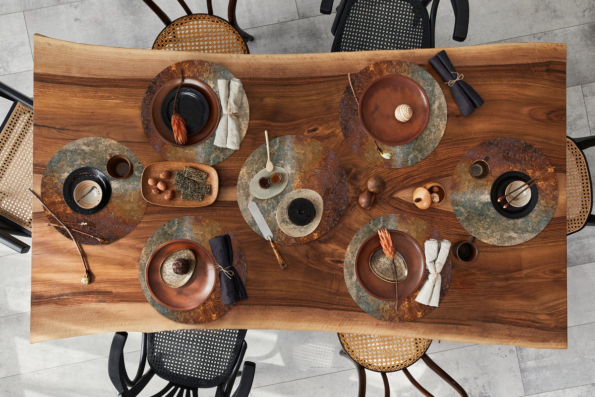 Ronde placemats - Onderlegger - Placemats rond - Staal - Roest print - Oud - Oranje - Grijs - Patroon - Abstract - 8 stuks