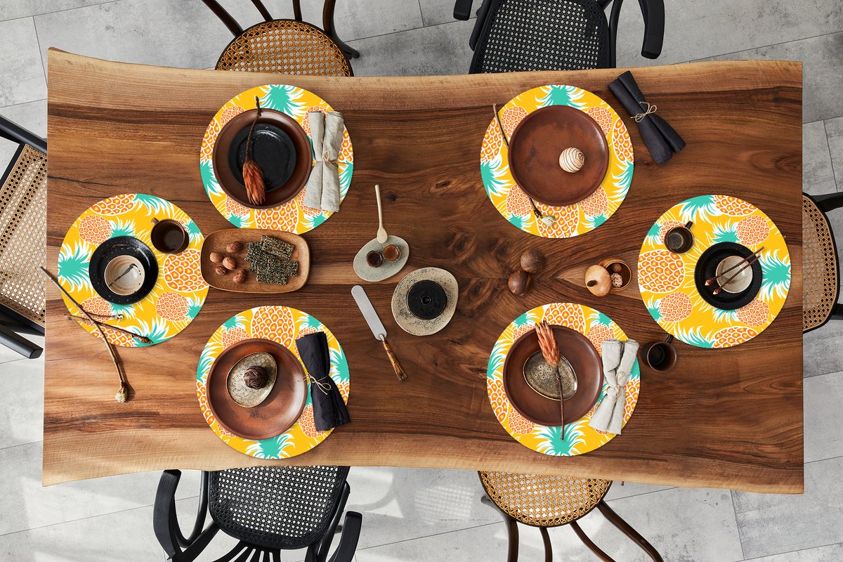 Ronde placemats - Onderlegger - Placemats rond - Jungle - Ananas - Fruit - Design - 6 stuks