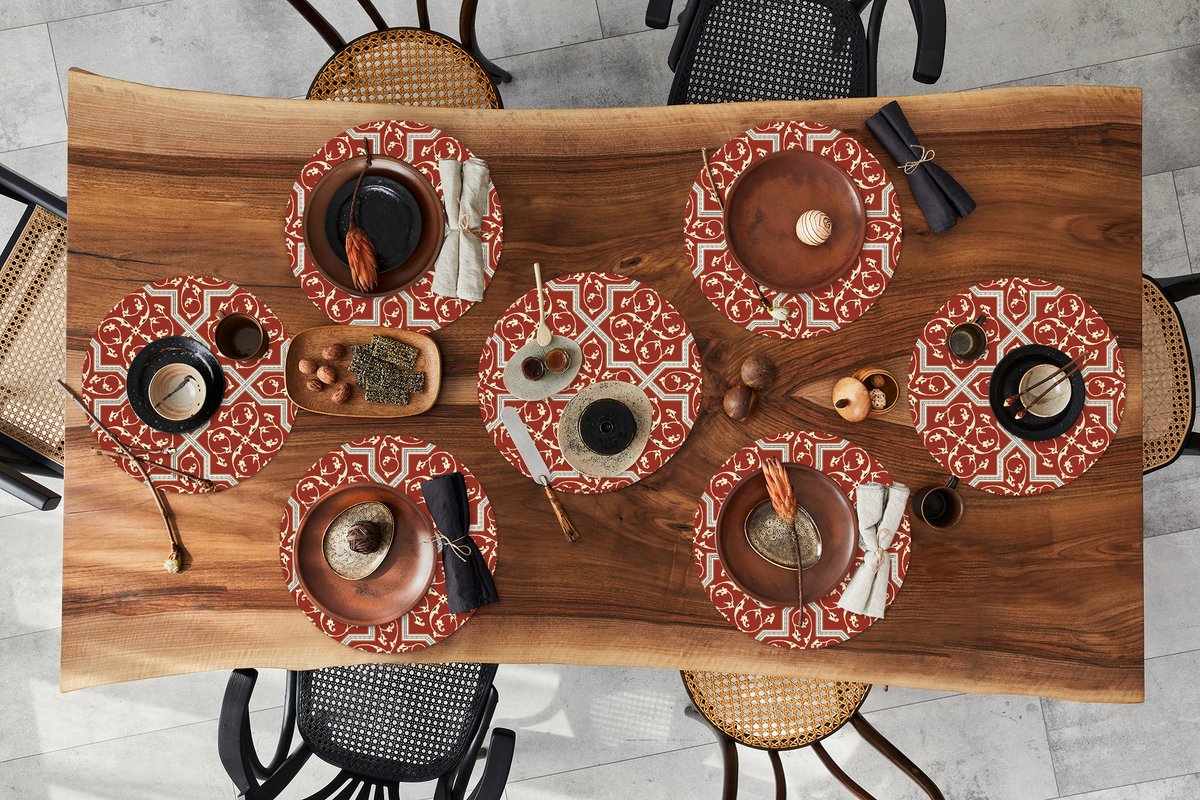 Ronde placemats - Onderlegger - Placemats rond - Patroon - Rood - Sterren - 8 stuks