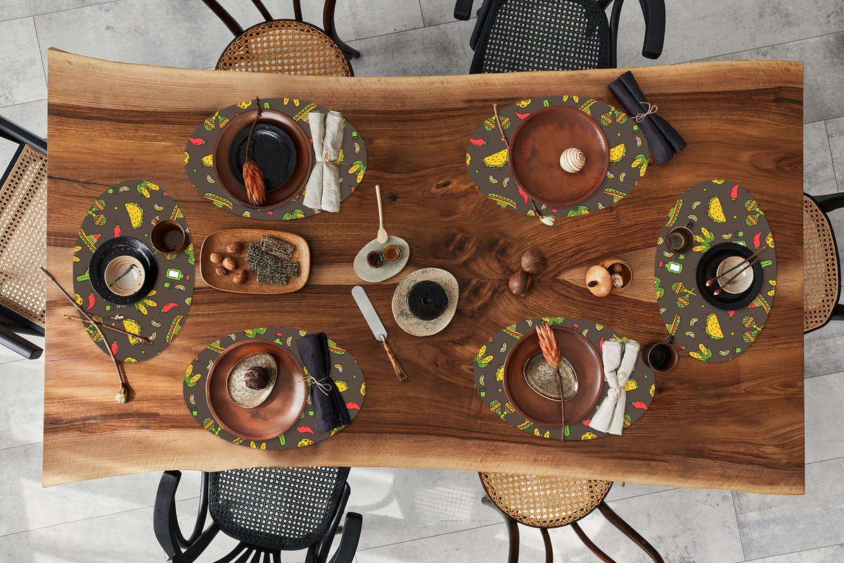 Placemats ovaal - Onderleggers - Ovale placemats - Patroon - Mexico - Sombrero - 6 stuks