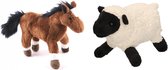 Pluche knuffel boerderijdieren set Schaap/lammetje en Paard van 20 cm - Zachte kinder knuffels