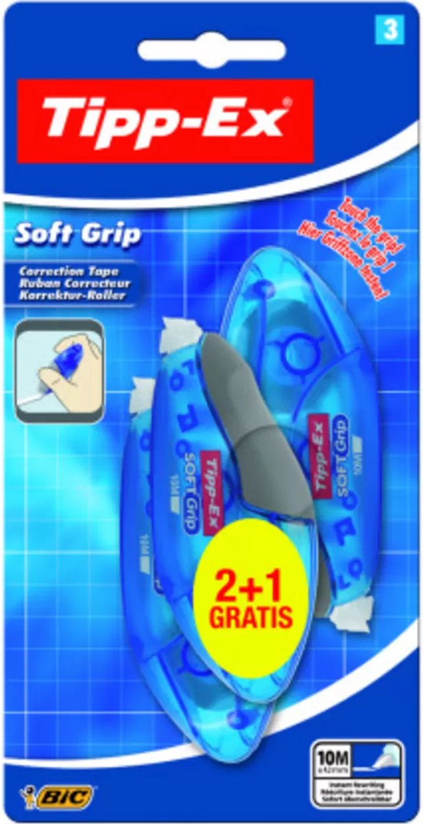 Correctieroller Tippex soft grip 4 2mmx10m blister 2+1 gratis bol