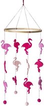 Flamingo thema baby mobiel/boxmobiel 45 cm -  Hout/vilt - Babykamer/kinderkamer decoratie accessoires