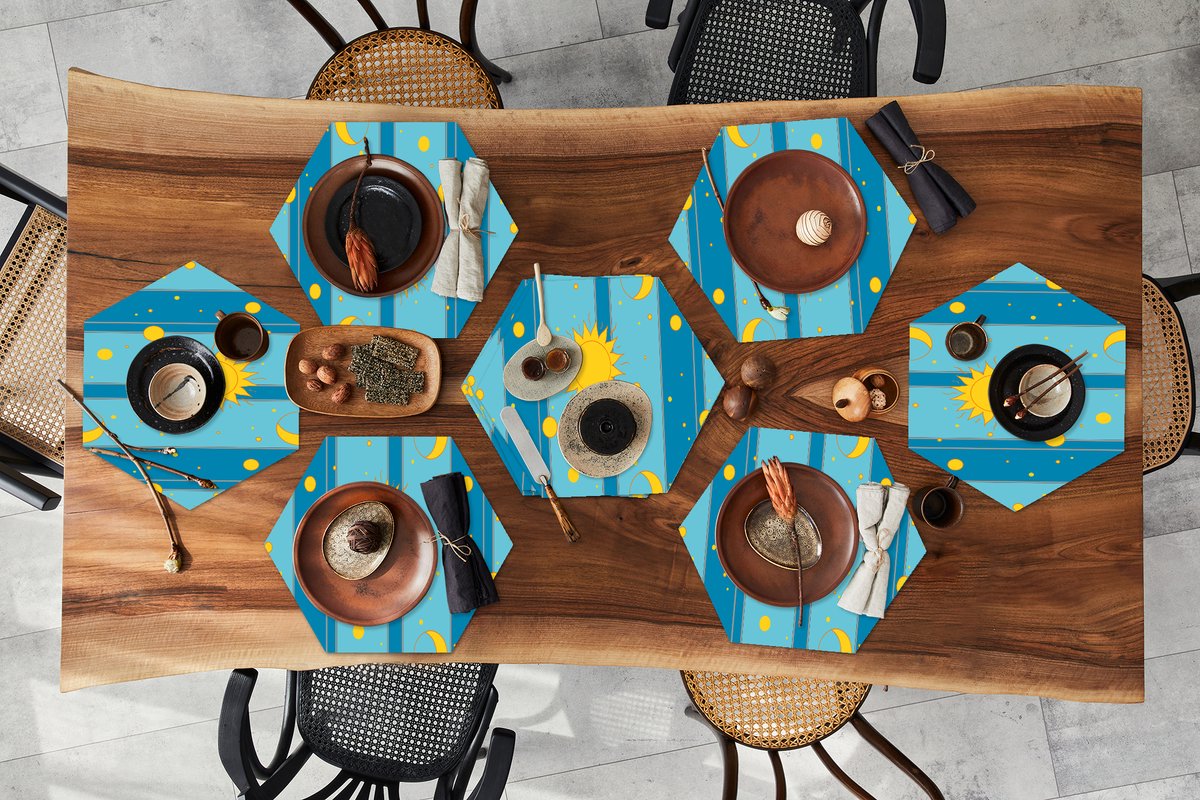 Placemats hexagon - Onderleggers placemats - Placemat zeshoek - Zon - Maan - Design - 10 stuks