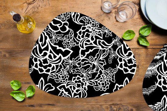 Placemat organisch - Placemats organic - Onderleggers - Patronen - Bloem - Zwart Wit - 10 stuks