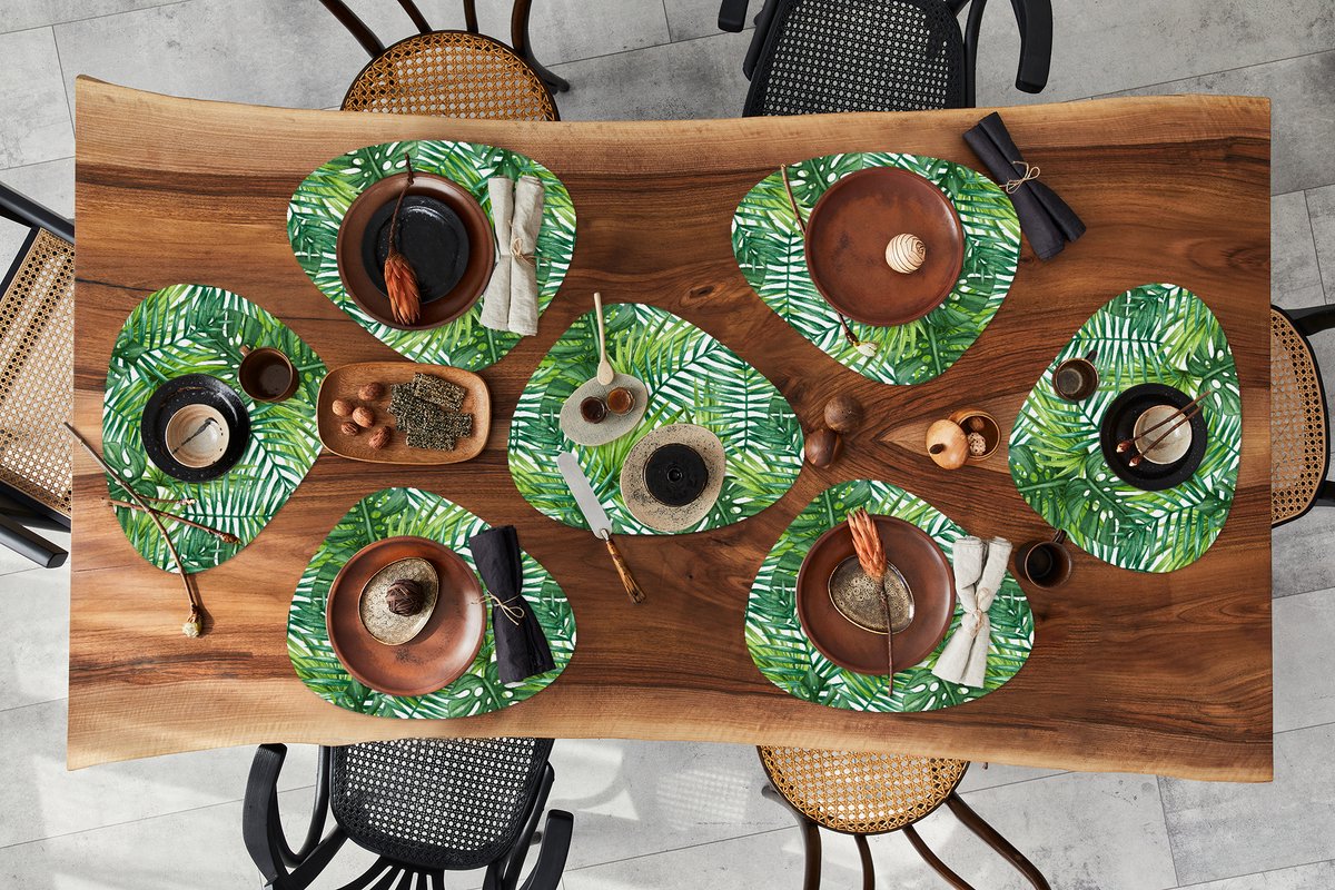 Placemat organisch - Placemats organic - Onderleggers - Bladeren - Palm - Patronen - 8 stuks