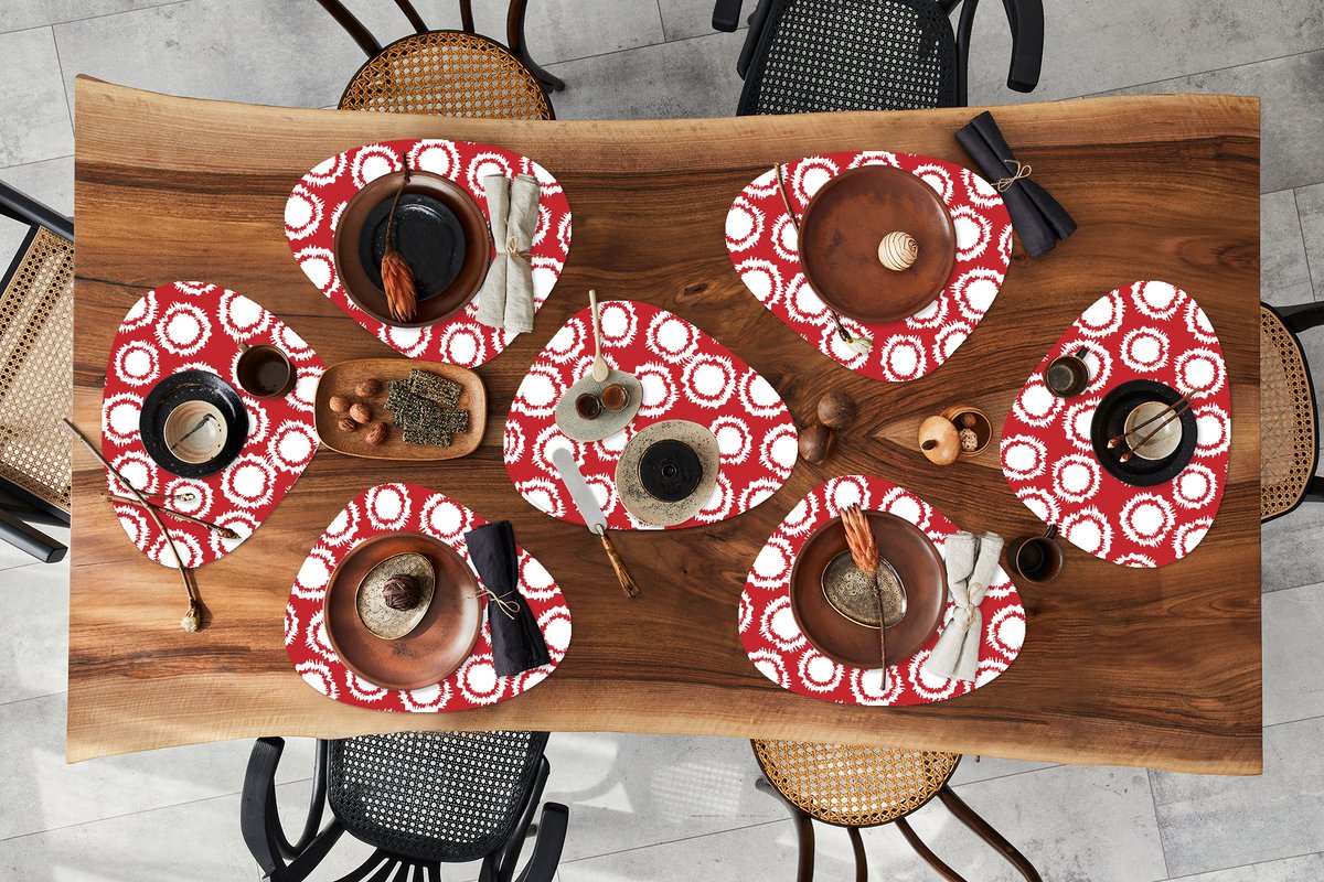 Placemat organisch - Placemats organic - Onderleggers - Stippen - Rood - Patroon - 8 stuks